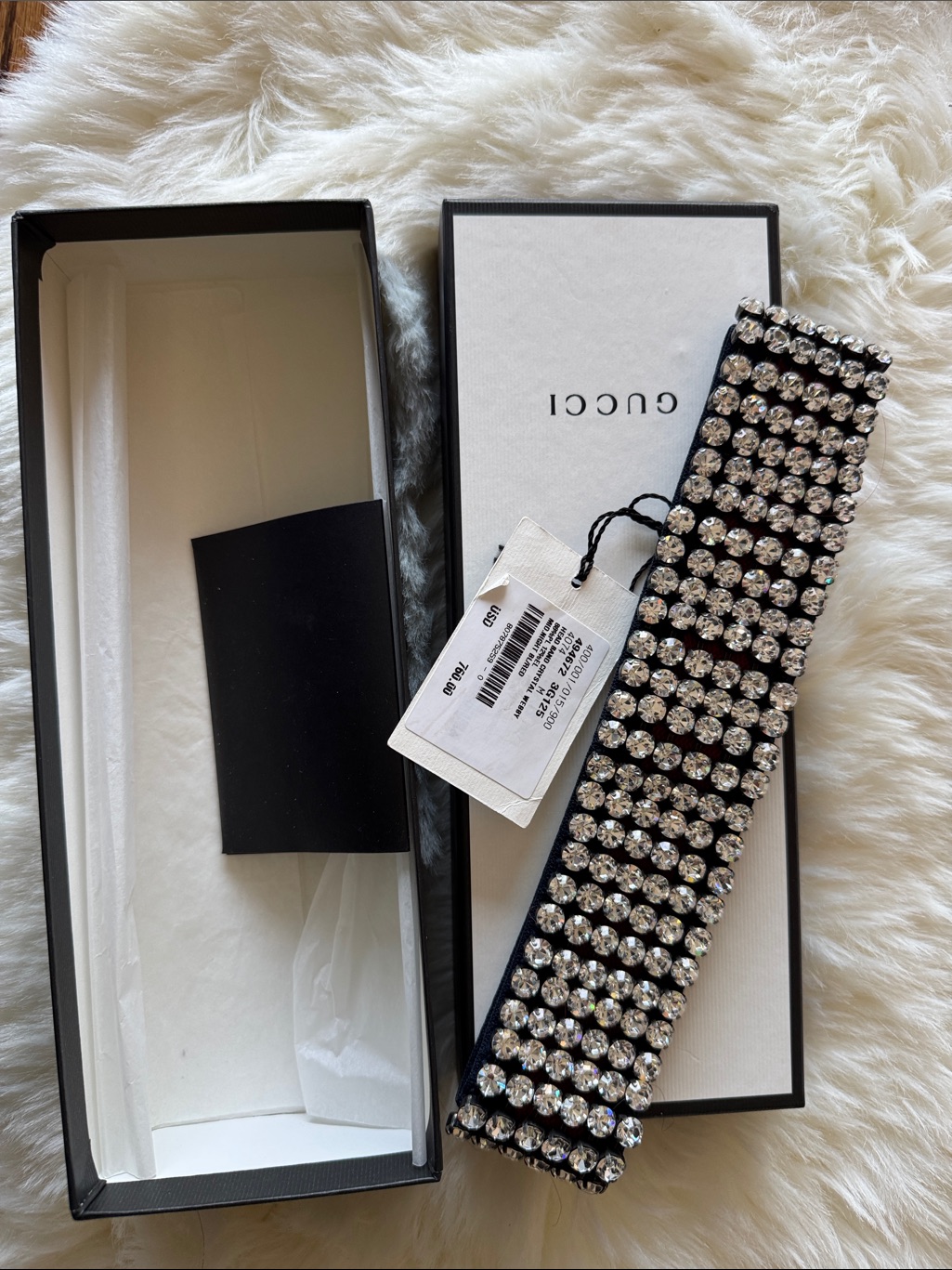 Gucci Navy & Red Crystal-Embellished Stretch Headband..